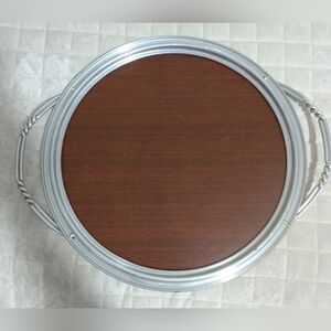Vintage Mid Century Aluminum Serving Tray: Faux Wood Formica Barware